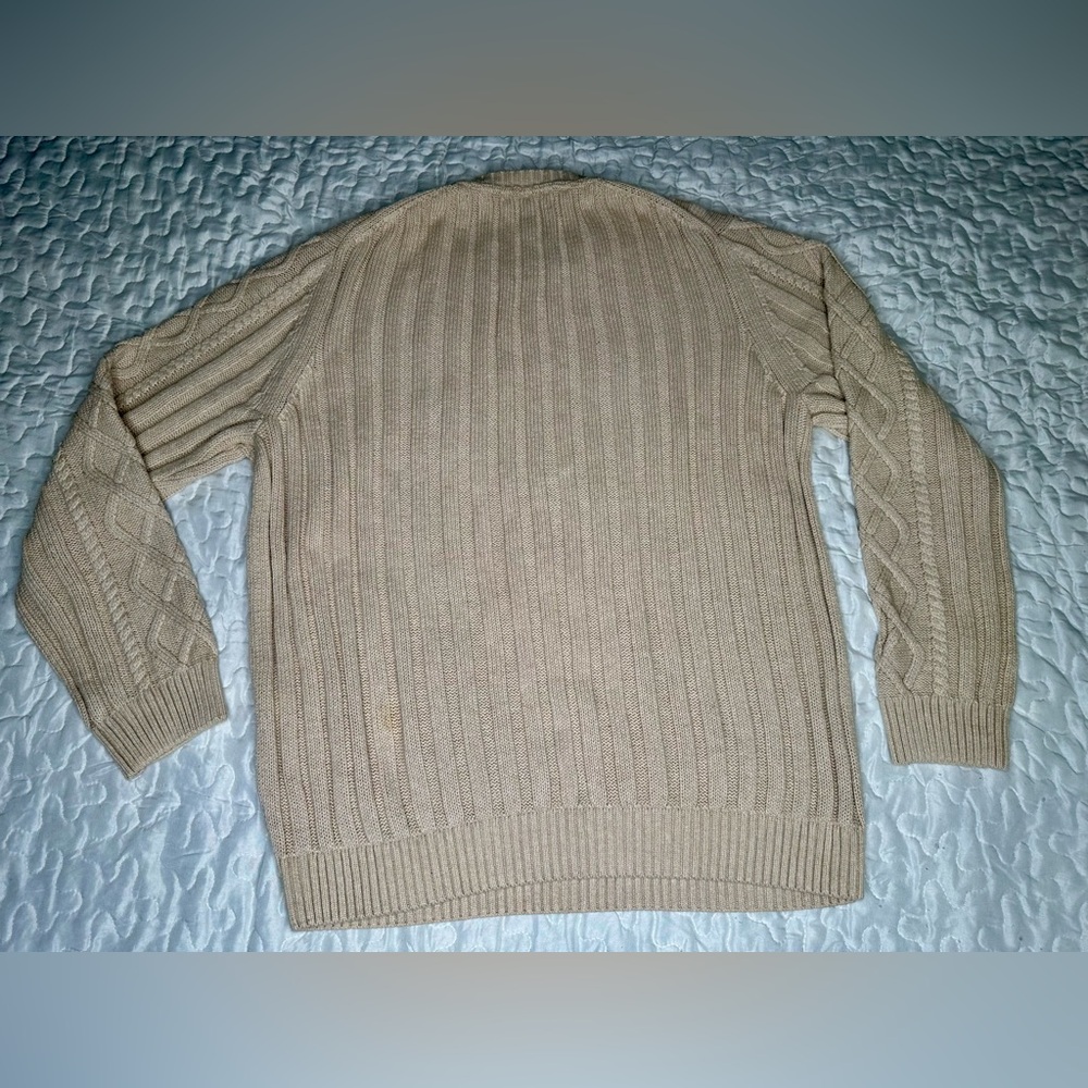 Tasso Elba Men Beige Cable Knit Sweater 100% Cotton Vintage-Inspired Pullover L - Picture 12 of 12